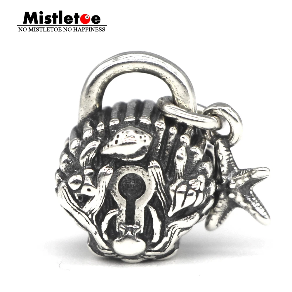 Mistletoe 925 Sterling Silver Scallop conch Seahorse starfish Seafood Lock & Key Dangle Charm Jewelry