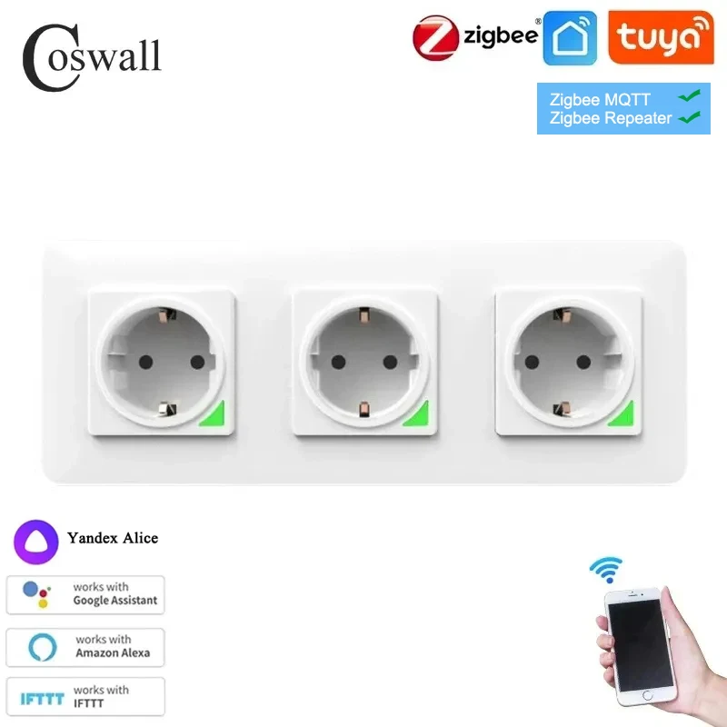 Zigbee 3.0 Zigbee 2mqtt Tuya Wall Single Double Triple EU Socket Programmable Work With Alexa /Google/ Yandex Alice /SmartThings