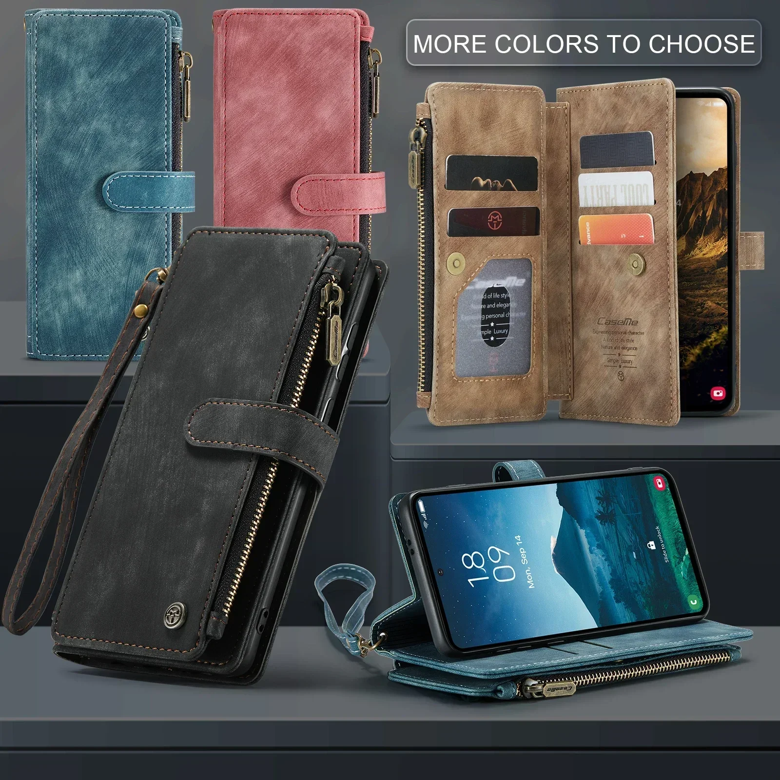 Leather Wallet Mobile Case For Samsung Galaxy S25 S24 S23 Plus S22 S21 S20 Ultra A54 A55 Kickstand Flip Phone Cover Shell