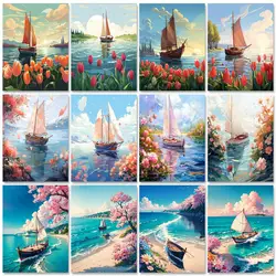 GATYZTORY Frame Diy Painting By Numbers Kits 40x50cm Sailboat Landscape Handpainted Personalized Gift Paint With Numbers