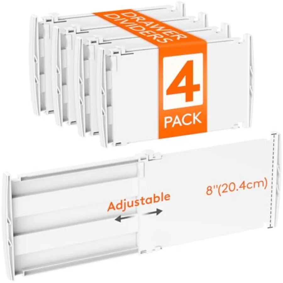 

Lifewit 8" High 4 Pack Deep Drawer Dividers 13.8-22.5" Adjustable Drawer Divider for Clothes with 9 Pack Drawer Dividers 4" Hig