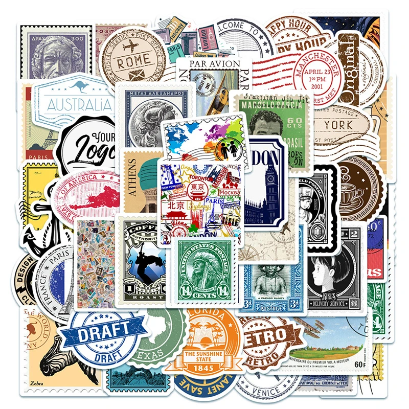 10/20/49 PCS Vintage Postage Stamps Journal Style Desc Traveling DIY Stickers For Scrapbooking And Journaling