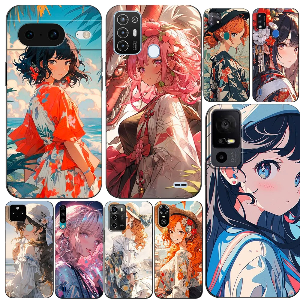 Black Tpu Case For ZTE blade A52 LITE A53 A72 V41 SMART lite plus smart axon 4 lite 4G 5G Cool Kawaii Girl