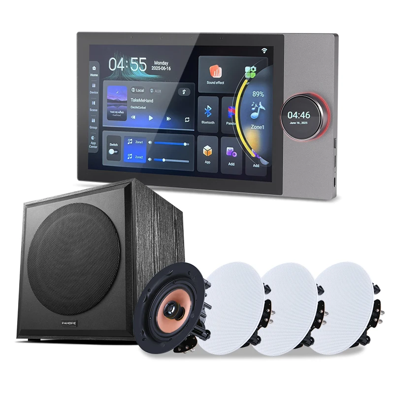 Smart Home Background Music System  10-Inch Intelligent Central Control Panel Wall Amplifier With 6.5-inch Ceiling Speakers
