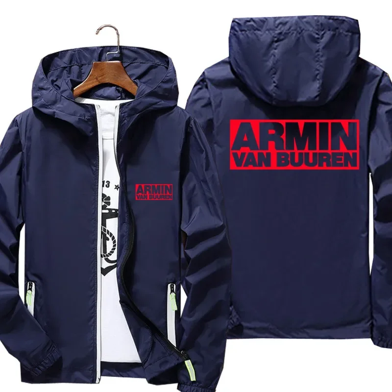 Casual Men Windbreaker Thin Reflective Sunscreen ARMIN VAN BUUREN BLAH Zipper Hooded Coat Fashion Pilot Cycling Jacket