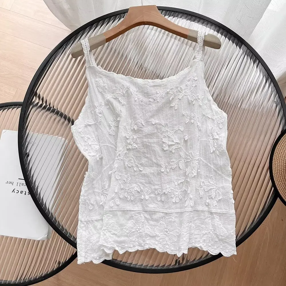 Sheer Cami Top Embroidery Floral Blouse Sleeveless Open-knit Tank Vest Women Spring Summer Fairycore Outfit