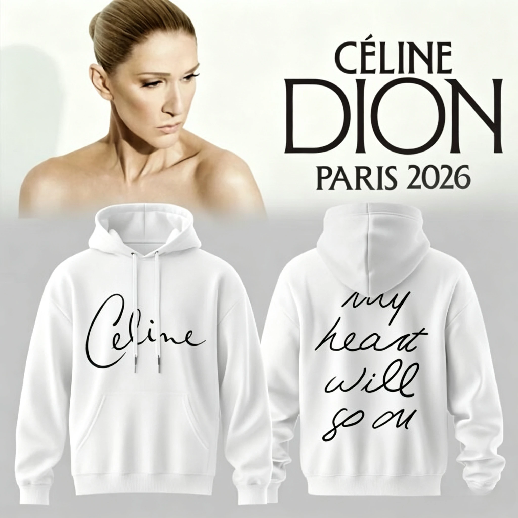 Celine Dion Paris 2026 Tour Hoodie Unisex Pullover Kapuzenpullover Vintage Konzert Grafik Streetwear Fan-Oberteil – Detail 6