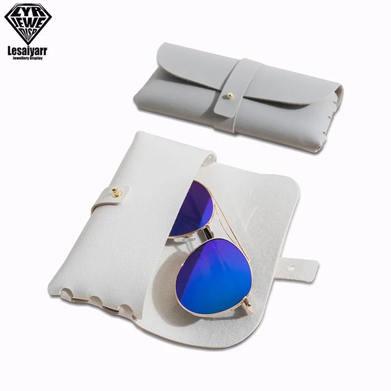 

Literary Simplicity PU Leather Glasses Box Solid Color Folding PU Button Eyewear Case Portable Protective Organizer