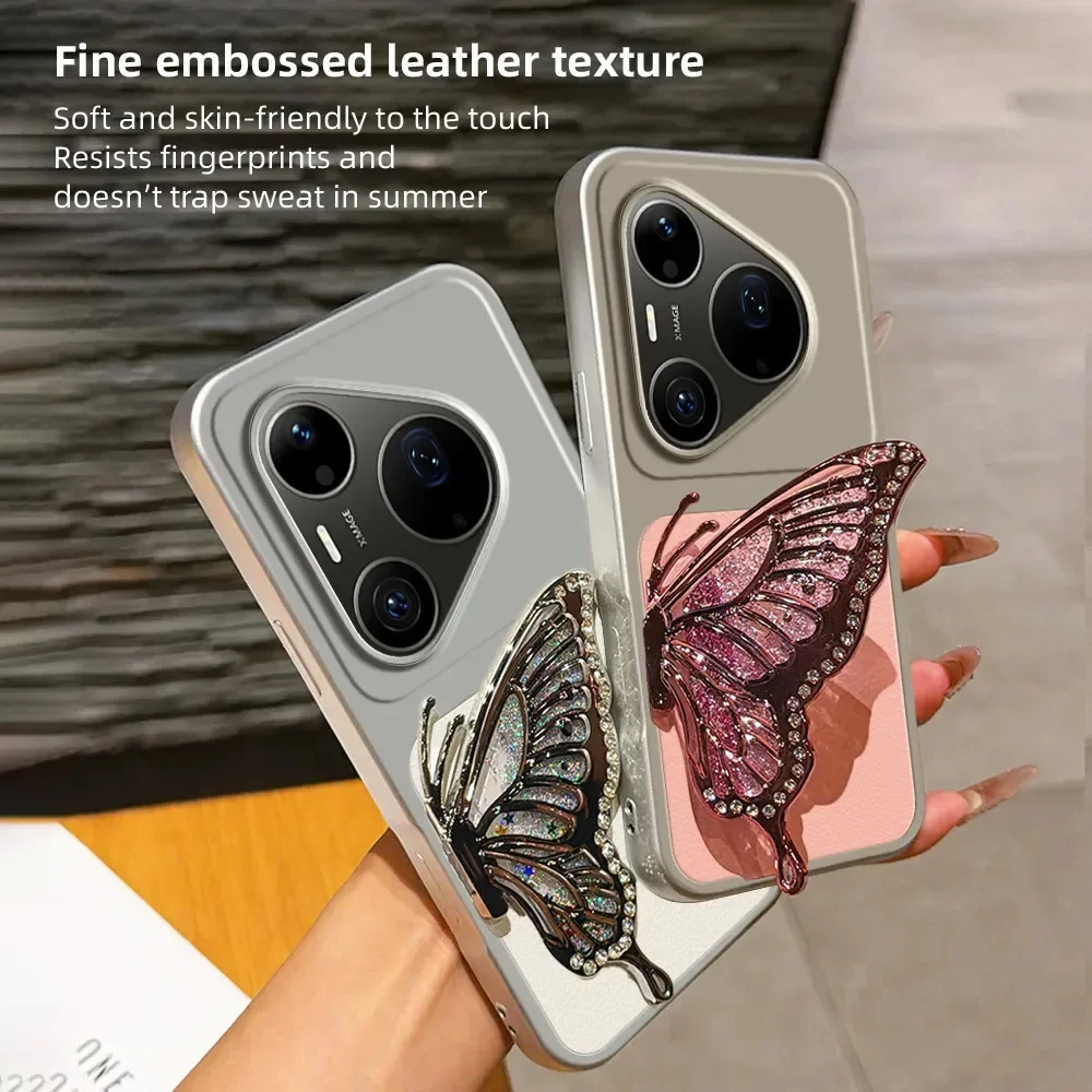 Skinlee Case For Huawei P70 Art P80 Ultra Pro Plus Butterfly bracket artificial leather soft shell For Huawei P90 Pro Max Cover