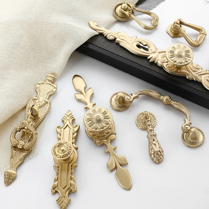 Cupboard Cabinet Handle Solid Brass Nordic Style Drawer Knobs Kitchen Pull Closet Furniture Knob Brass Copper Suitcase Hardware