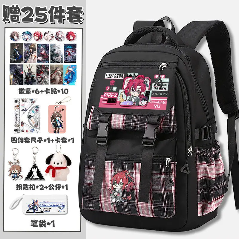 Arknights Anime Game Merchandise For Men And Women Students Computer Plaid Backpack Casual Bag