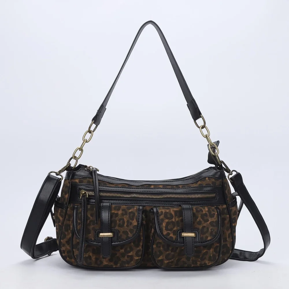 

Angel kiss Women's Handbag Leopard Shoulder Bag Fashion Top-handle Vintage Black Dinner Bag Multi-pockets Flap Bag Purse