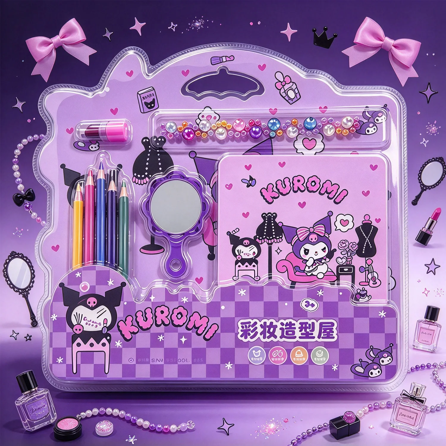 Cartoon Character Kuromi Cinnamoroll  Art Craft Kit with Assorted Tools Mirror Beads and Notebook for Handmade Decor Projects