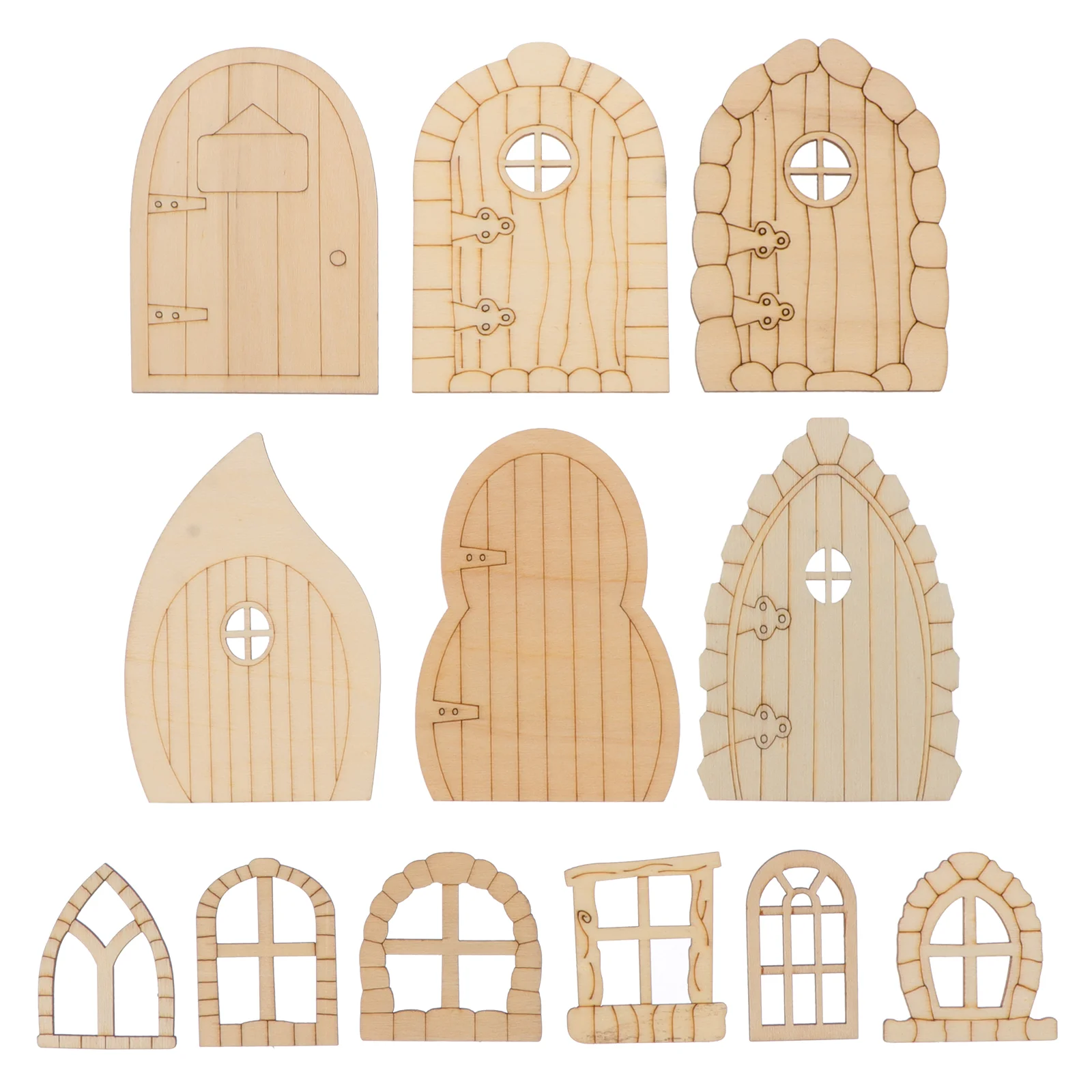 

48 Pcs Fairy House Decor Mini Door Wood Craft Slices DIY Child Garden Doors Windows