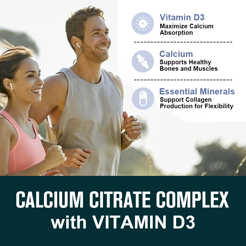 Calcium Citrate Complex Capsules & Vitamin D3 Calcium Bone Muscle Nerve Health Blood Pressure Mineral Supplement for Women & Men