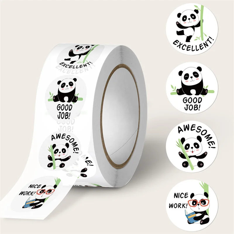 500Pcs 2.5cm Cute Animal Panda Label Stickers Roll For Envelope Encourage Praise Reward Student Work Stationery Seal Lable