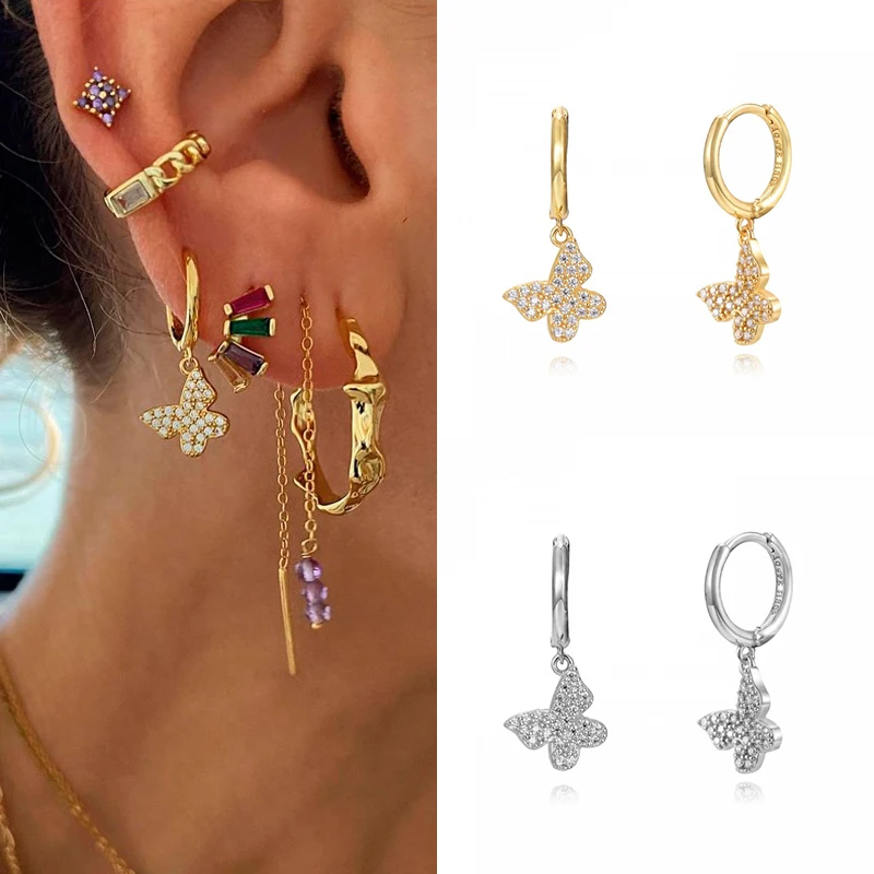 CRMYA-pendientes de aro de Color dorado y plateado para mujer, Piercing de circonita, joyería personalizada, venta al por mayor