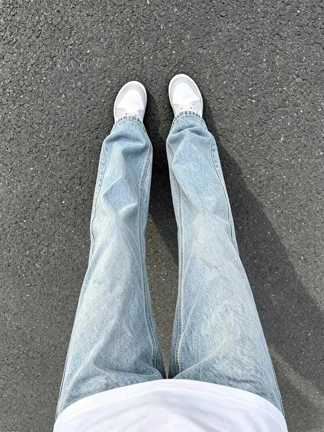 Slim Straight Jeans High Street Vibe Men Women White Denim Pants Tapered Slimming Narrow Version mid Waist Zipper Casual
