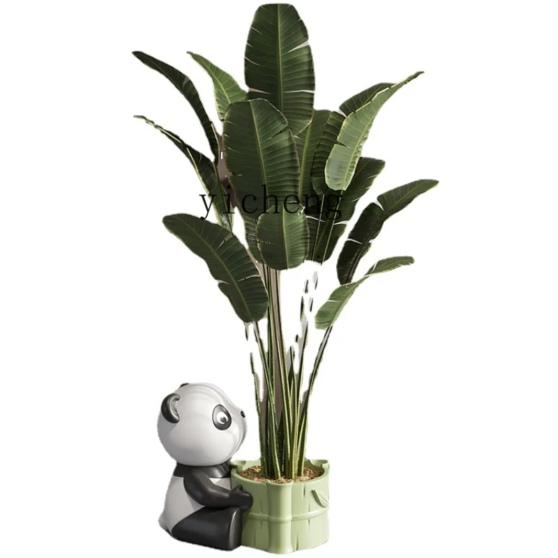 

Tqh Panda Flower Pot Living Room Large Ground Bonsai Decoration Indoor Simulation Green Plant beside Sofa