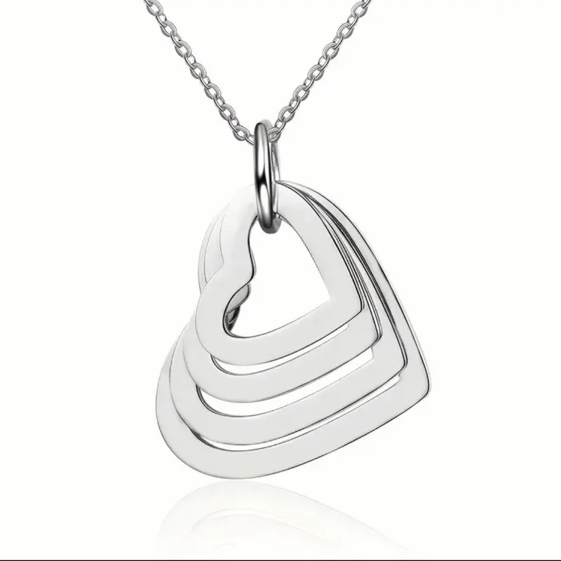 Stainless Steel Heart-shaped Necklace with Engraved Characters Personalized Peach Heart Versatile Accessories Mother's Day Gift