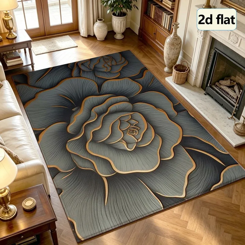 1 Piece of Metallic Rose Carpet, Soft and Comfortable, Easy to Maintain, Machine Washable, Indoor Rug, Suitable for Placing under a Table, Suitable for Farmhouse-Style Home Decor, Suitable for Living Room, Bedroom, Dining Room, Entryway, Home Office, Hallway, Home Decor.