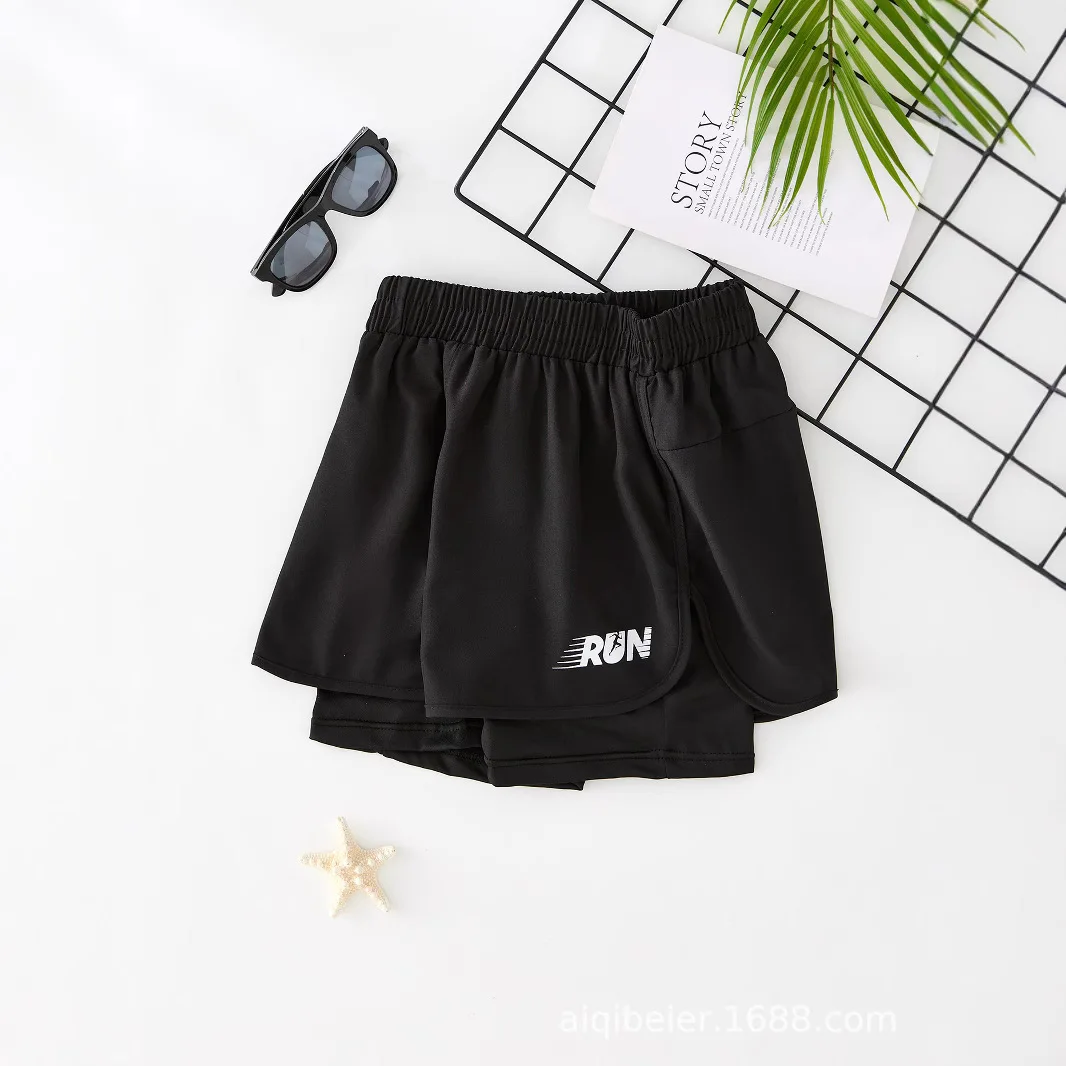 European and American boys' clothing ice silk double-layer pants men's elastic sports shorts medium and older children's pants
