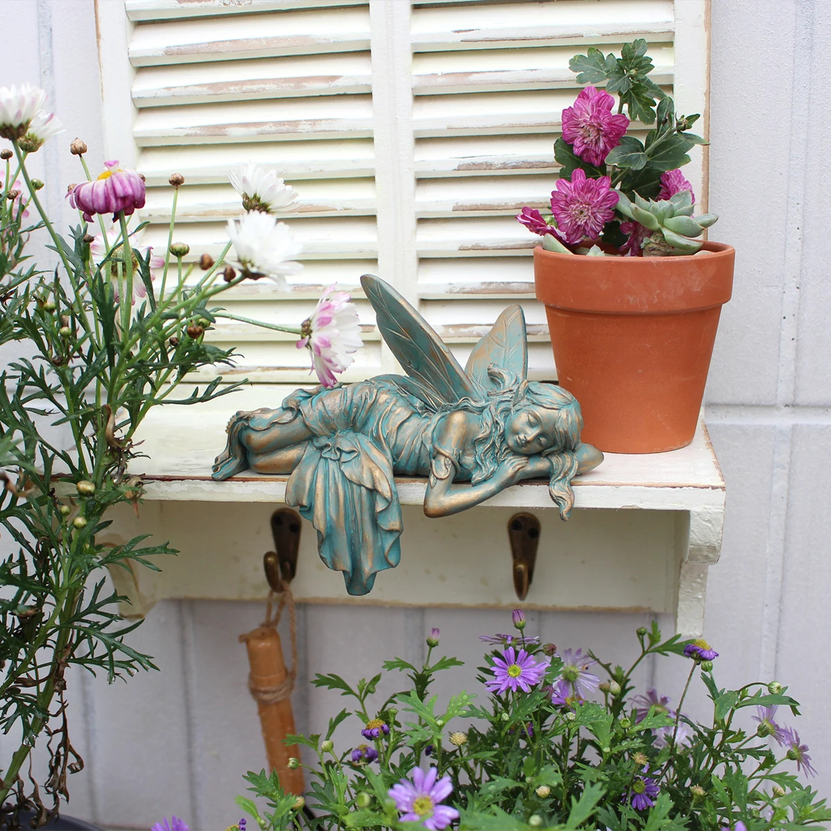 1pc Copper Sleeping Position Flower Fairy Resin Statue, Spring Garden Vitality Living Room Balcony Flower Pot Desktop Ornament