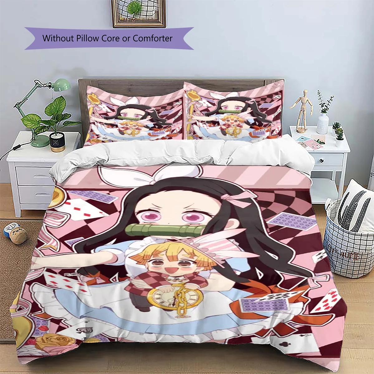 Demon Slayer Nice Bedding Bedroom Ornament Anime Patterned Duvet Cover Set Daily Use Fan Gift Set -xia17