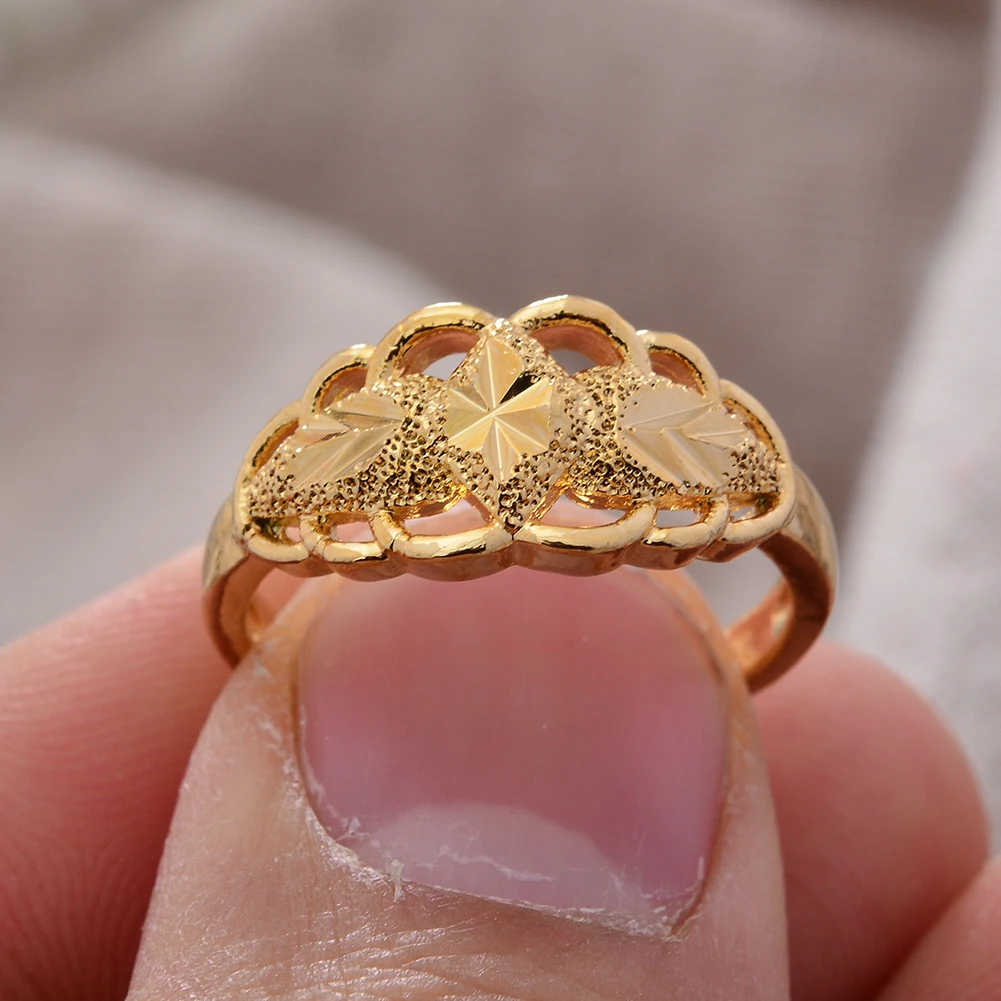 Annayoyo Gold Color Ring for Women Girl Arab Flower Ring Copper Jewelry Middle Eastern,Israel/Iraq/Oman/Turkey Gift