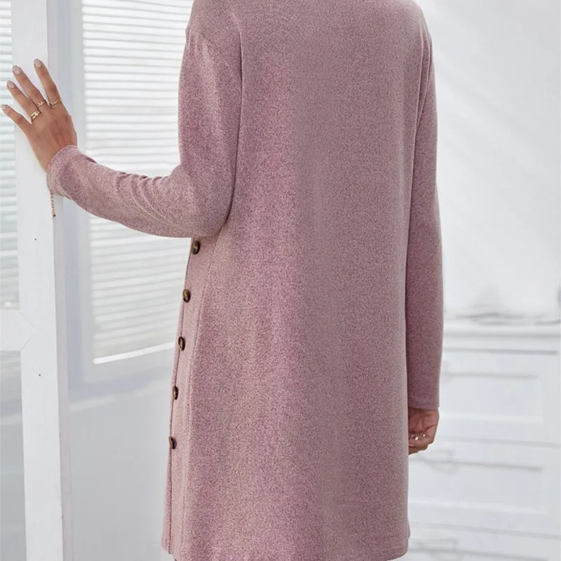 Robe décontractée à manches longues et col rond pour femme, vêtement ample et simple, couleur unie, à la mode, pour les déplacements, automne et hiver