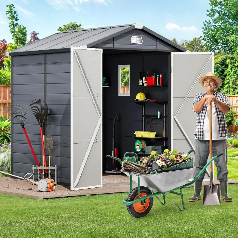 

YITAHOME Outdoor Resin Storage Shed All-Weather Plastic Shed Lockable Doors Window Vents Plastic Tool Shed Backyard Patio