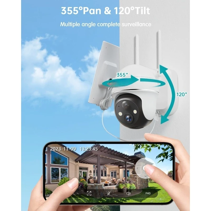 Solar Security Cameras Wireless Outdoor - 4 Packs, 360° View Outdoor Camera Wireless Solar Powered,2.4G WiFi Only,