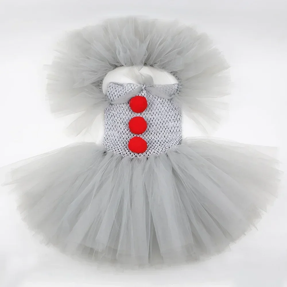 Mädchen Halloween Clown Tutu-Kleid Kinder Cosplay Kostüm mit passenden Handschuhen und Haaraccessoires für Karneval, Themenparty, Bühnenshow – Detail 9