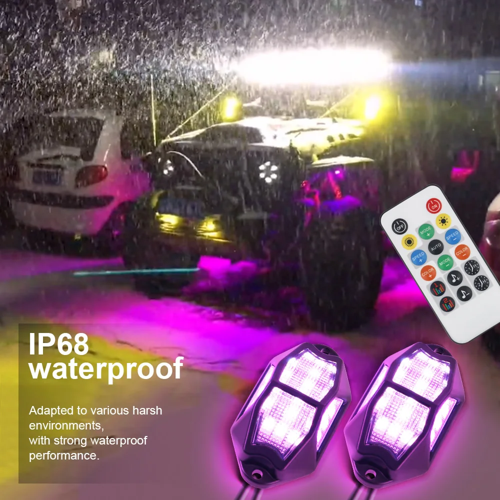 10 in 1 12 in 1 Car Chassis Light RGB Car Truck Decorative Light Waterproof IP68 Music Mode Ambient Light 17-Key Remote Control