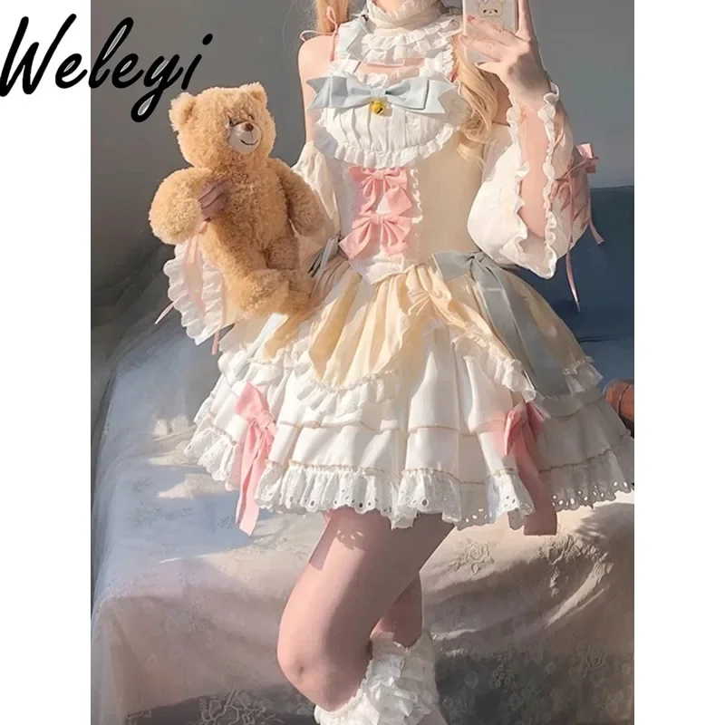 Sweet Cute Lolita Dress Sukienka Kleider Frock Summer Women Clothes Fashion Bell Vest Generative Color Suspender Kawaii Dresses