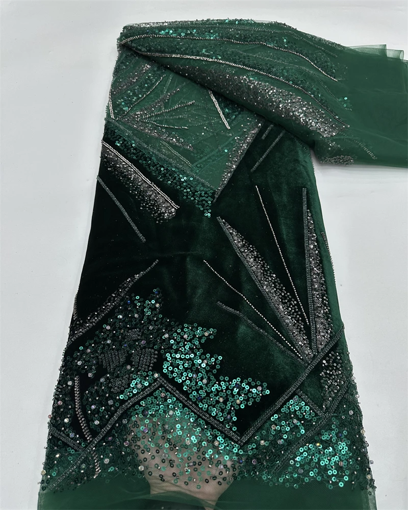 

Luxury African Lace Fabric 5 Yards Velvet Lace Beaded Tulle Lace Fabric Embroidered Nigerian Fabric for Wedding Dress Sew