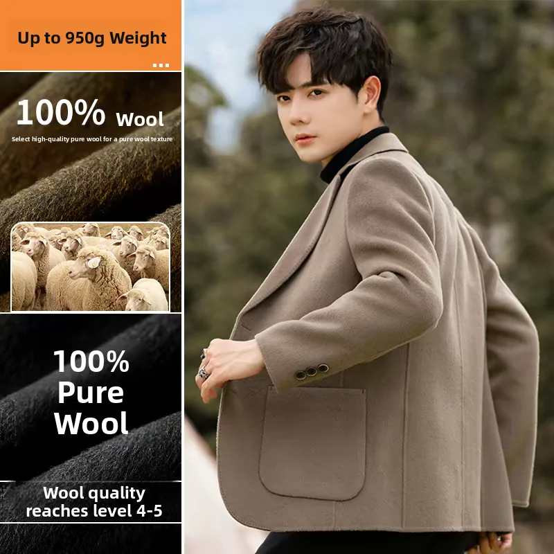 

Высококачественный зимний утепленный мужской двусторонний шерстяной пиджак из чистой шерсти, модный повседневный костюмный жакет в городском стиле для молодежи