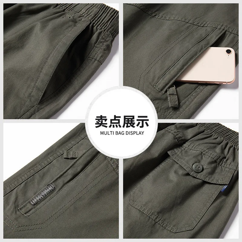 Men's Cropped Cotton Shorts Home Summer Casual Outer Wear Loose Pockets Zipper Casual Cargo Pants