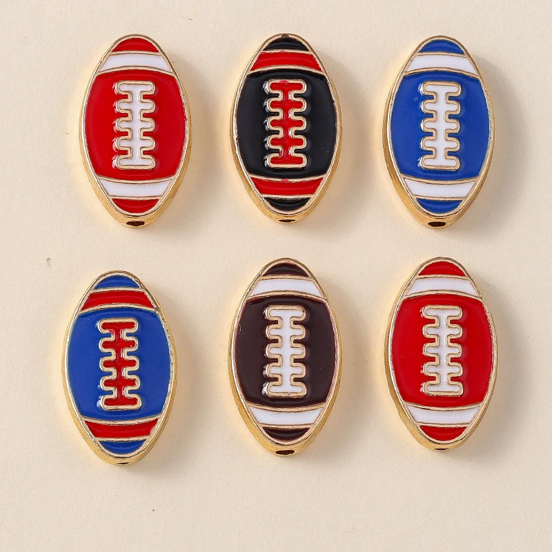 Leslie 10 Stück Emaille American Football Sportanhänger Perlen Rugby Ball Helm Anhänger für Armband Halskette Schmuckherstellung Zubehör – Detail 10