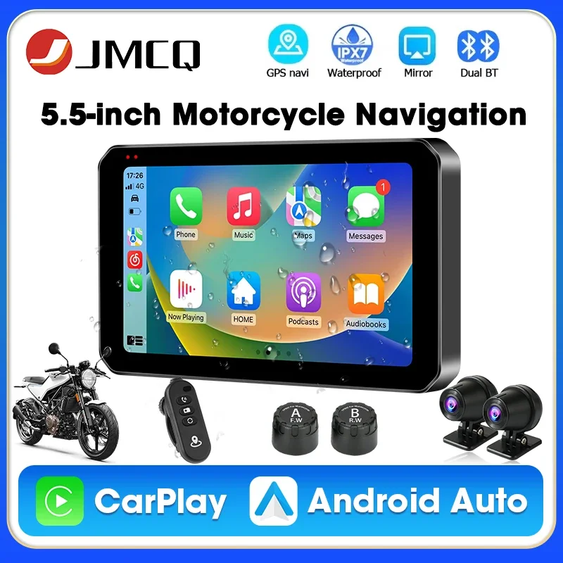 5.5 بوصة دراجة نارية لتحديد المواقع والملاحة 2K DVR كاميرا مزدوجة لاسلكية Carplay أندرويد السيارات IPX7 مقاوم للماء بلوتوث موتو مراقب