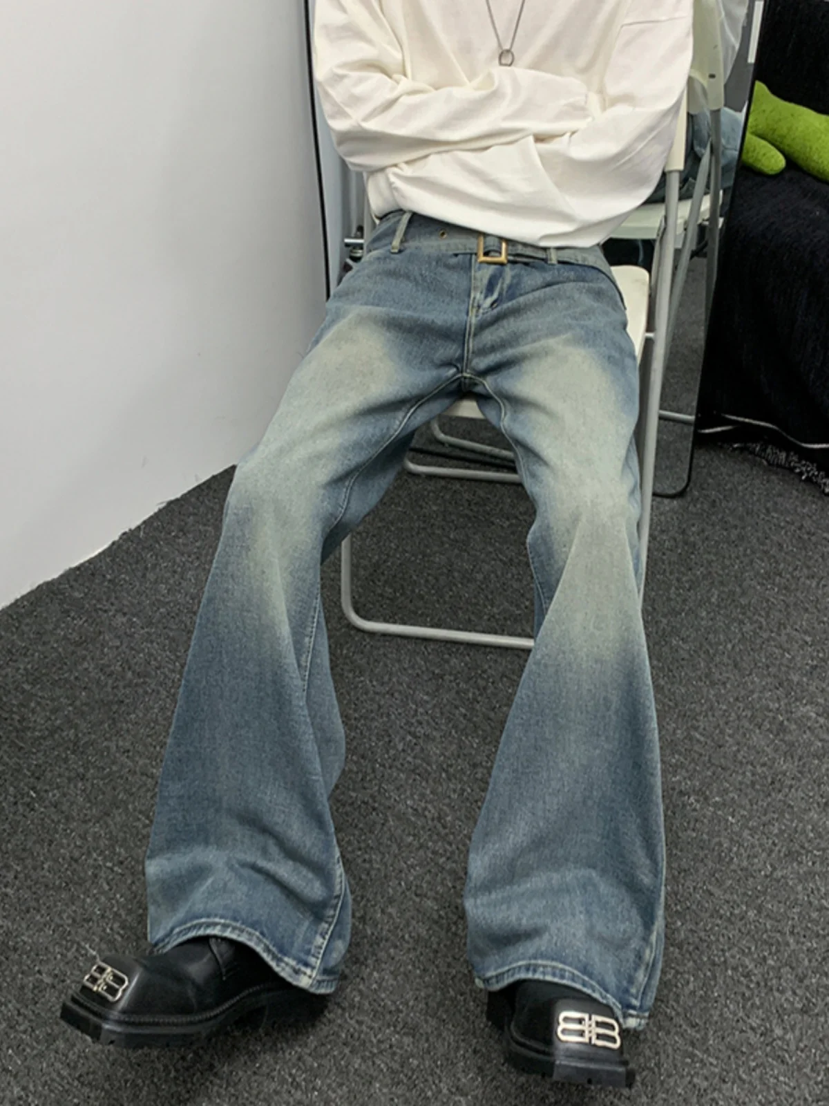 

Джинсы в стиле ретро в американском стиле High Street с дистанционным дизайном, мужские свободные широкие расклешенные брюки, длинные брюки, модные повседневные джинсы