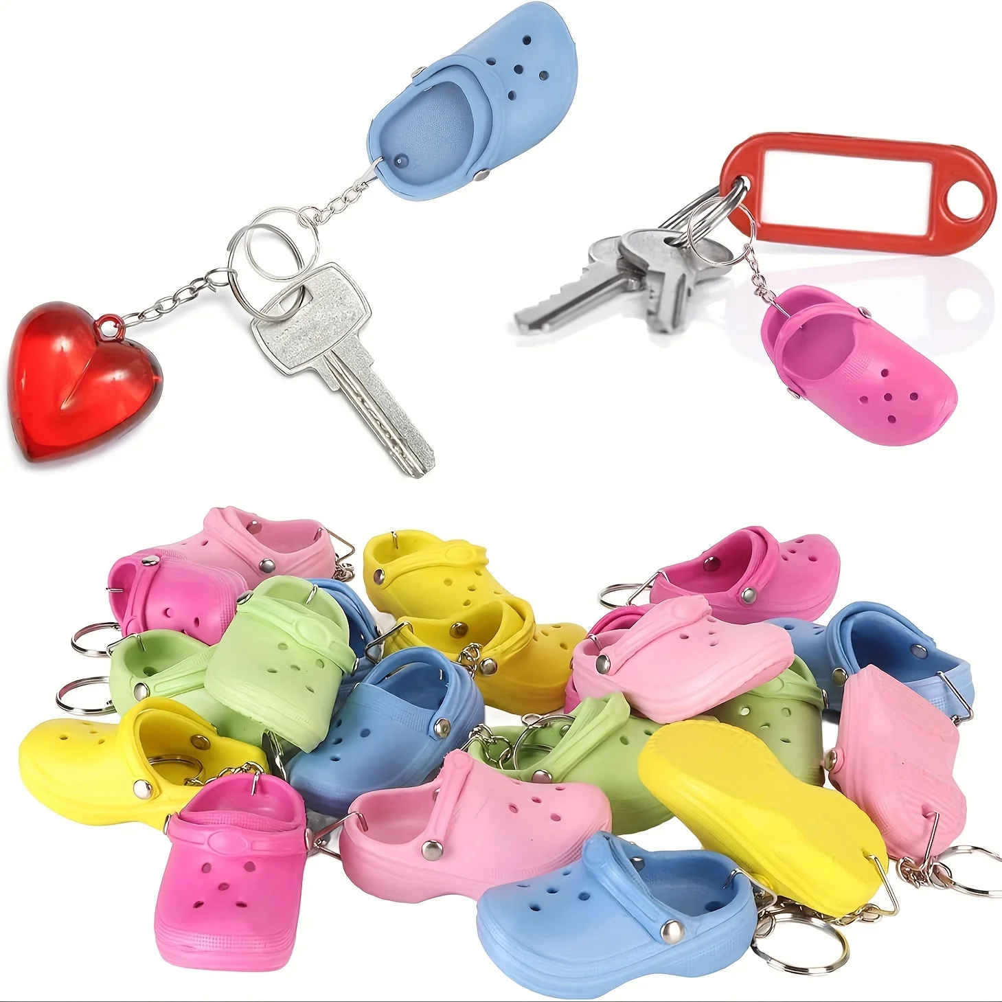 3/6/12pcs Creative Simulation Mini EVA Hole Shoes Keychain Pendants Colorful Shoe Charms For DIY Car Key，Bag，Phone Case Ornament