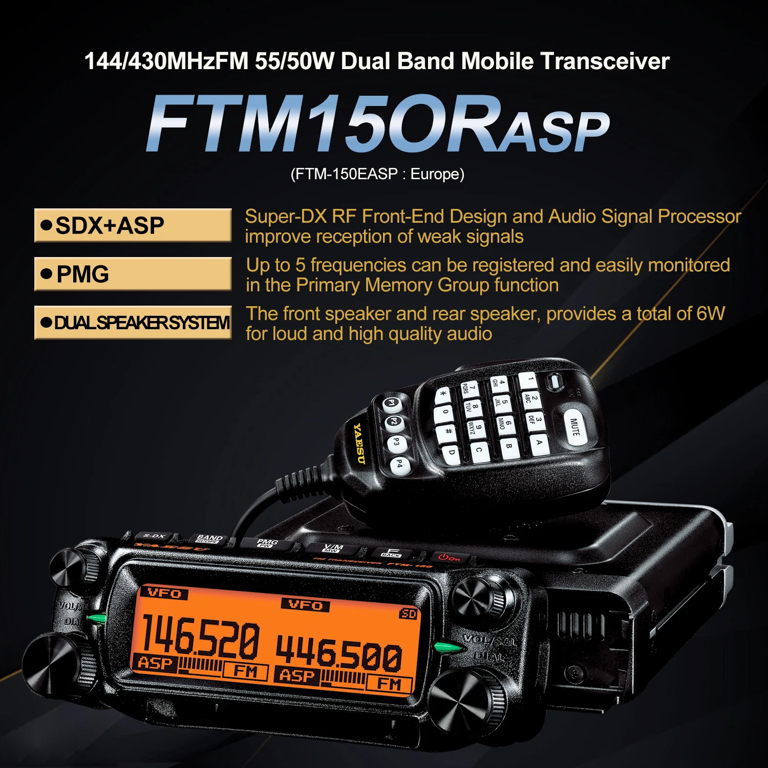 YAESU FTM-150 VHF 55W UHF 50W Dual Band FM Mobile Transceiver Air Band 108-137MHz Receive Front Panel Separation FTM-150E