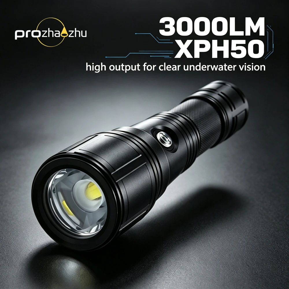 3000LM Focusable Beam Dive Torch IP68 100M Waterproof USB-C Direct Charge 26650 Battery Scuba Diving Flashlight For Recreation