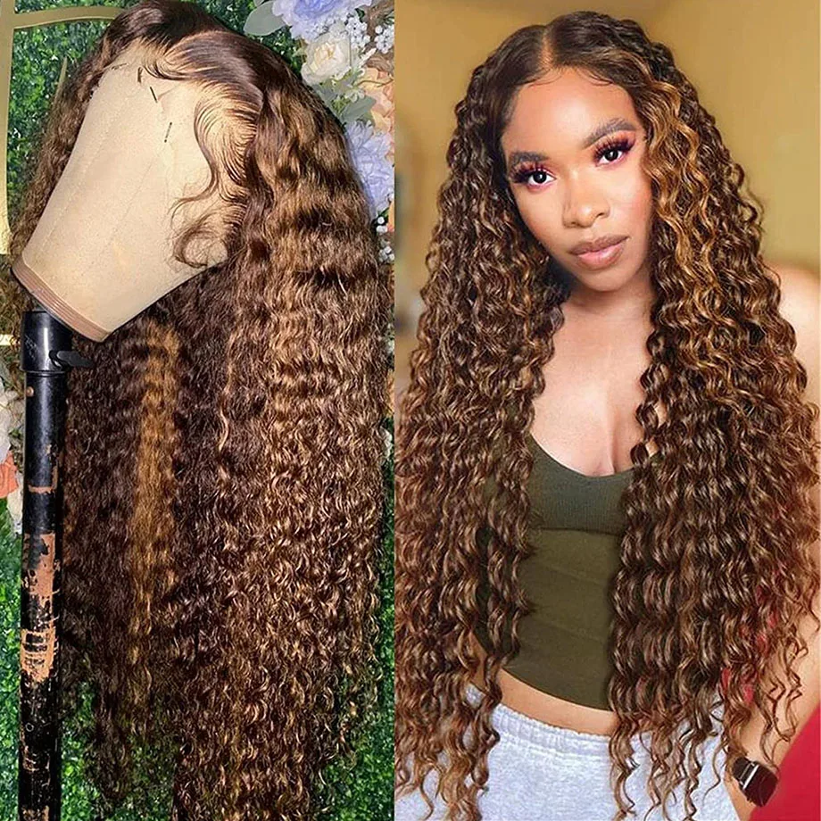 Curly Hightlight Lace Frontal Wigs Human Hair