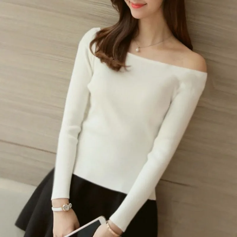 Ladies Fashion White Off Shoulder T Shirts Women Clothing  Woman Kawaii Sexy Long Sleeve Blouse Female Womens Tops