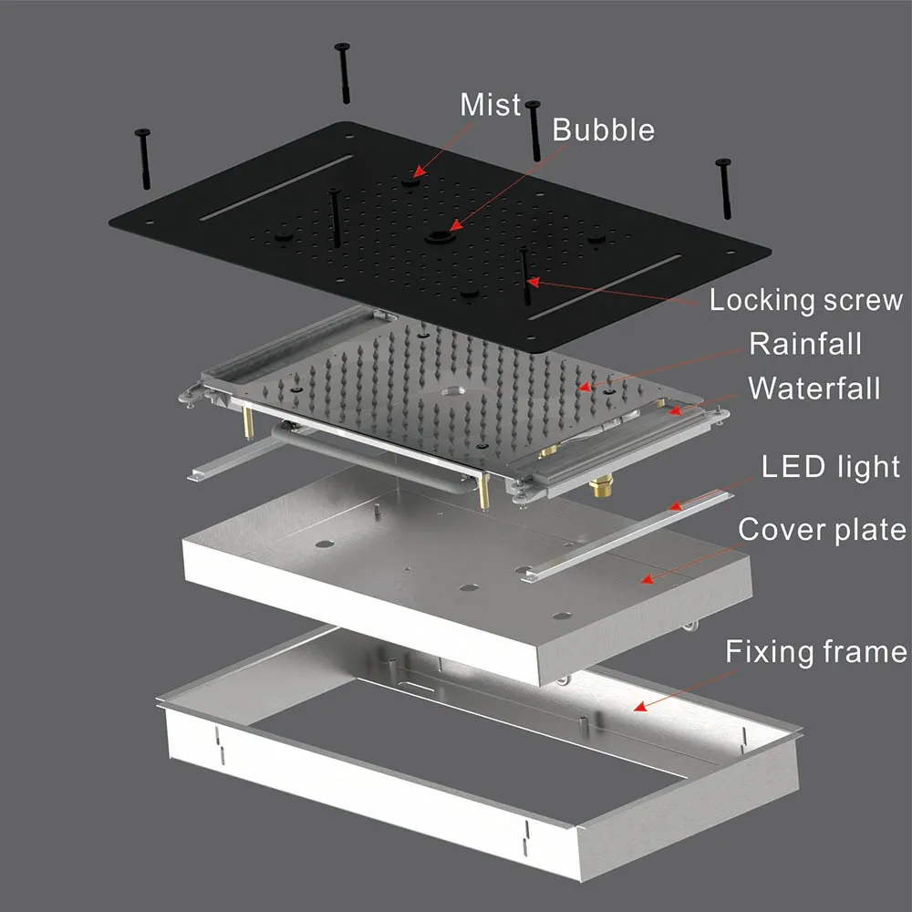 Imagem -06 - Led Teto Chuveiro Cabeça Preto Fosco Chuveiro Incorporado Massagem Chuvas Cachoeira Bolha Mist 2756 x 1496 Aço Inoxidável