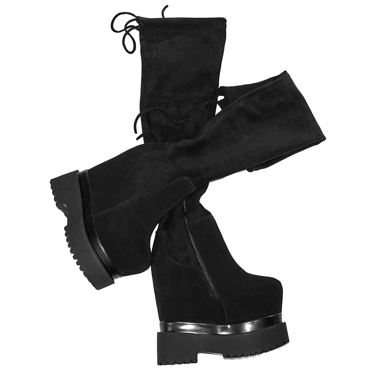 16 cm High Heel Winter Pumps Plus Größe 40 41 Schuhe Frauen Kuh Leder Keile Schnee Stiefel Runde Kappe Mode turnschuhe Große Größe Schuhe – Detail 5