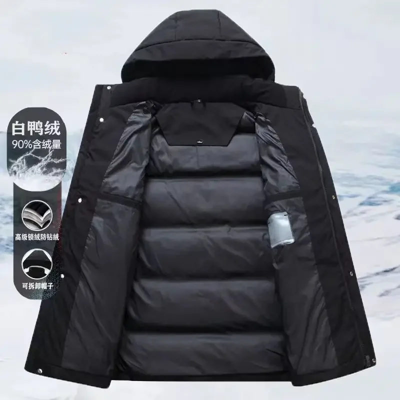 Jaket Down Musim Dingin Pria, mantel hangat usia sedang dan lansia tebal ukuran besar bisa dilepas