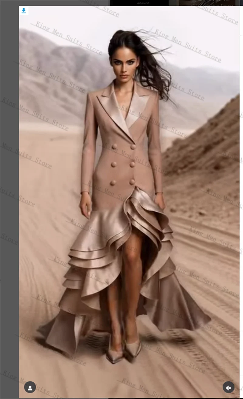 Champagne Women Suits 1 Piece Long Blazer Prom Dress Customized Formal Office Lady Jacket Wedding Tuxedos Cotton Overcoat